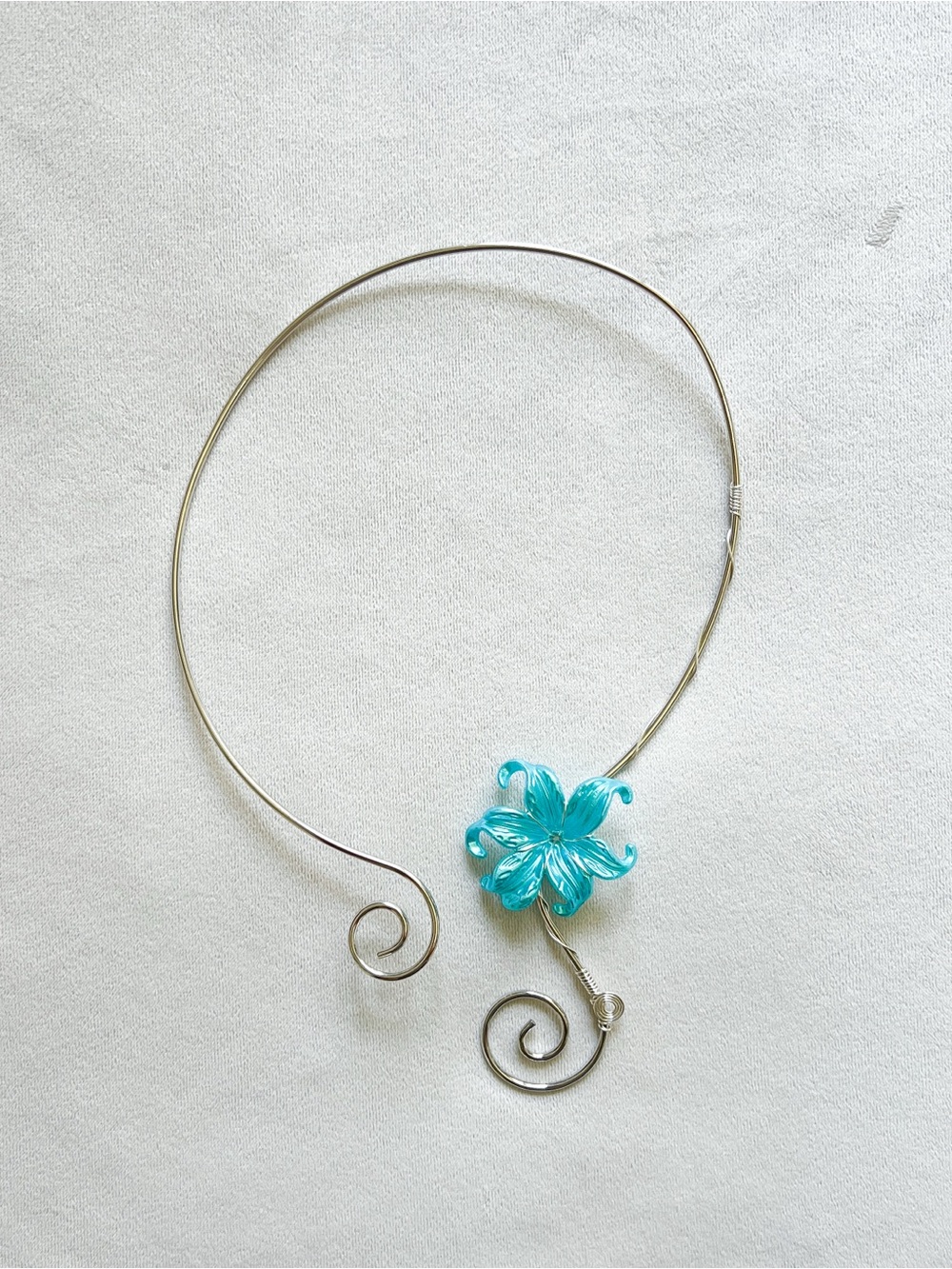 Handmade Silver Neck Torque with Turquoise Flower Accent